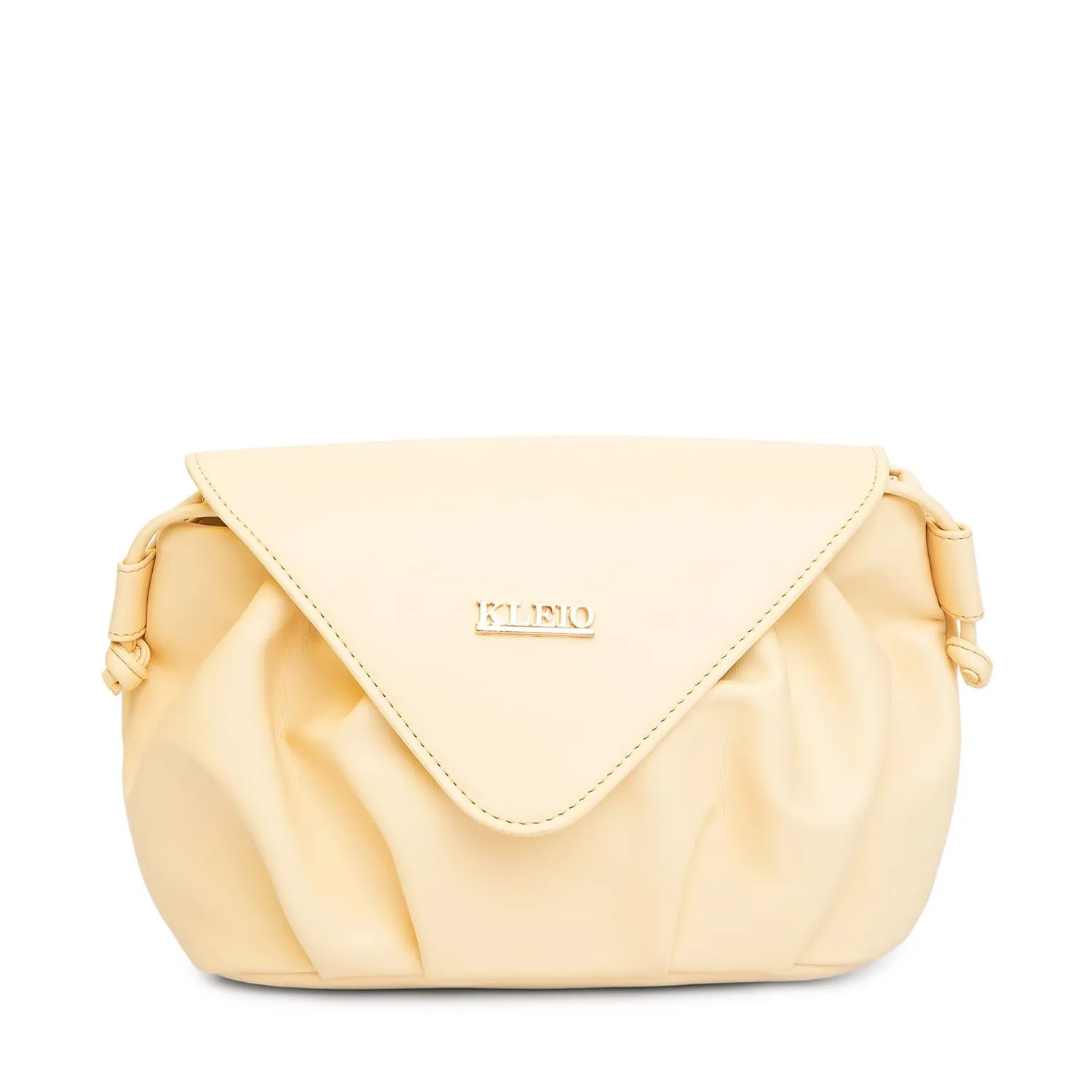 KLEIO Vegan Leather Pleated Elegant Sling Bag For Women with Magnet Flap Closure (Cream)