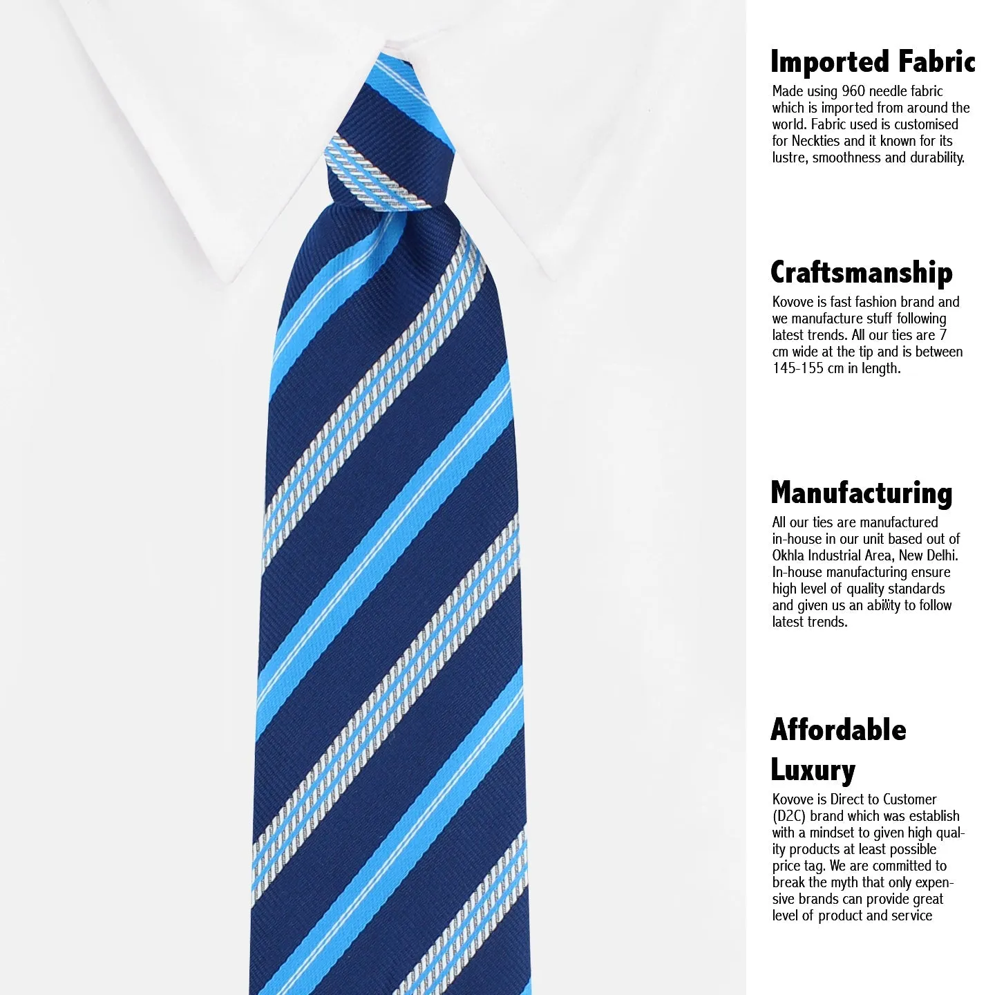 Kovove The Sharp Striped  Blue Necktie For Men