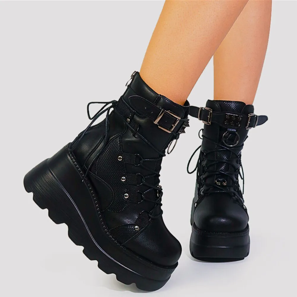 Ladies Mixed Colors Platform Boots Rivet Buckle Wedges High Heels women's Boots