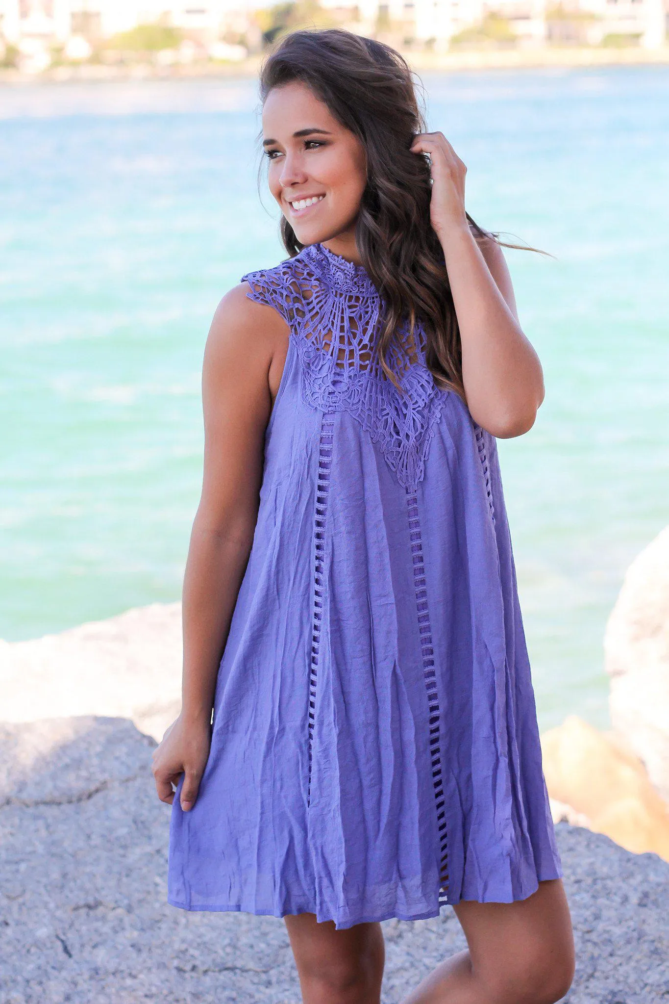 Lavender Crochet Short Dress