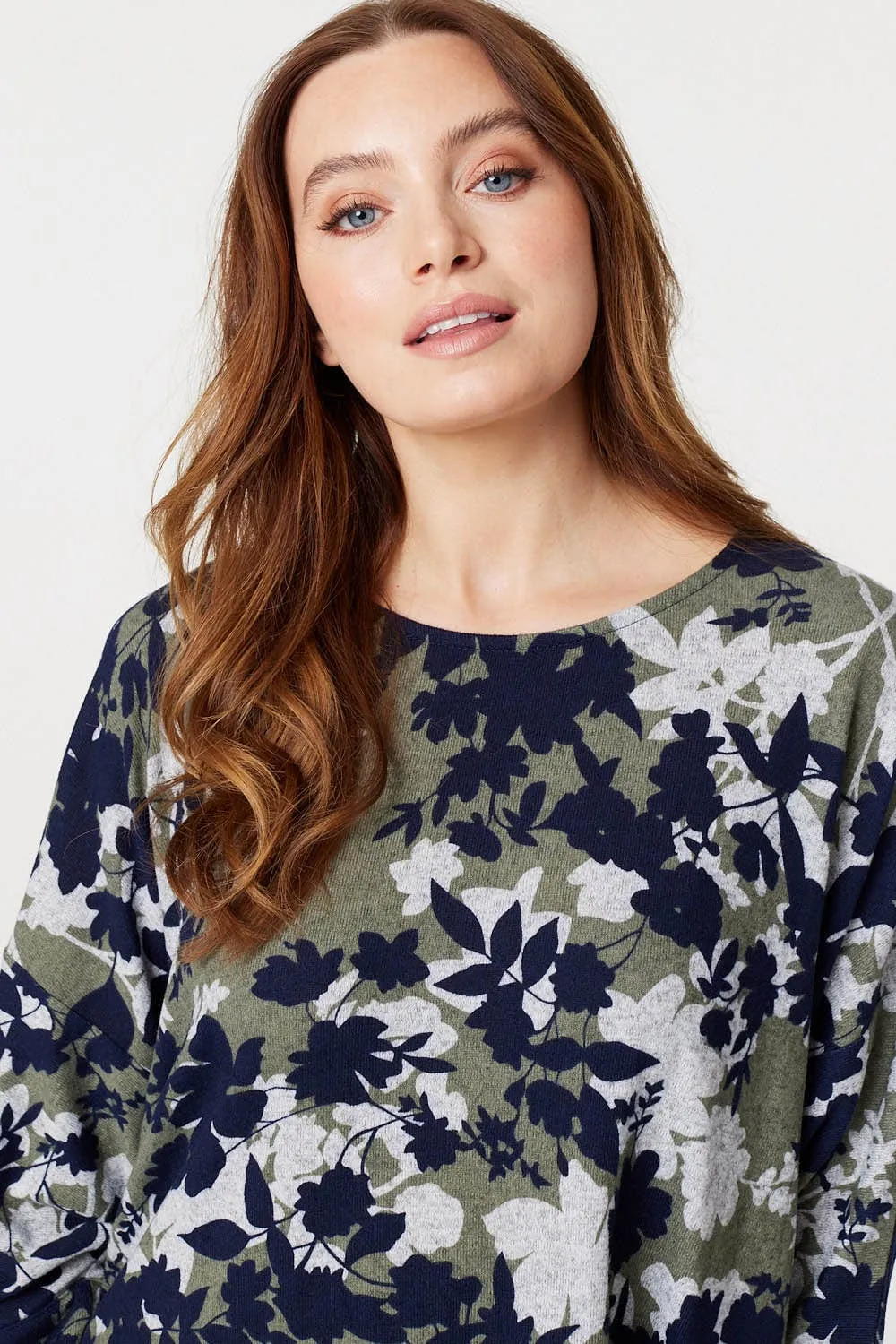 Leaf Print Oversized Blouse Top