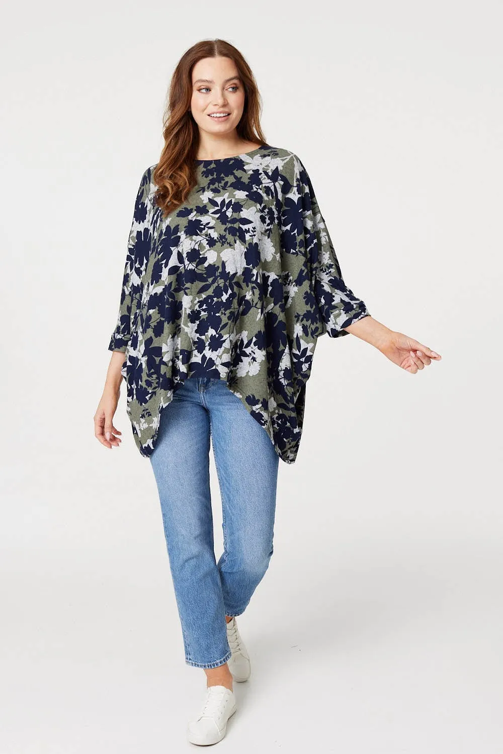 Leaf Print Oversized Blouse Top