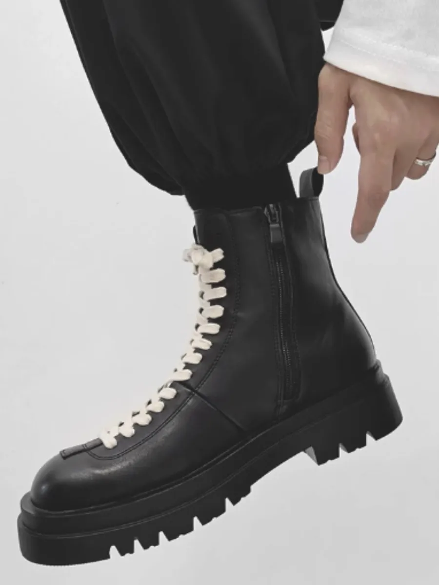 leather side zipper rider biker boots