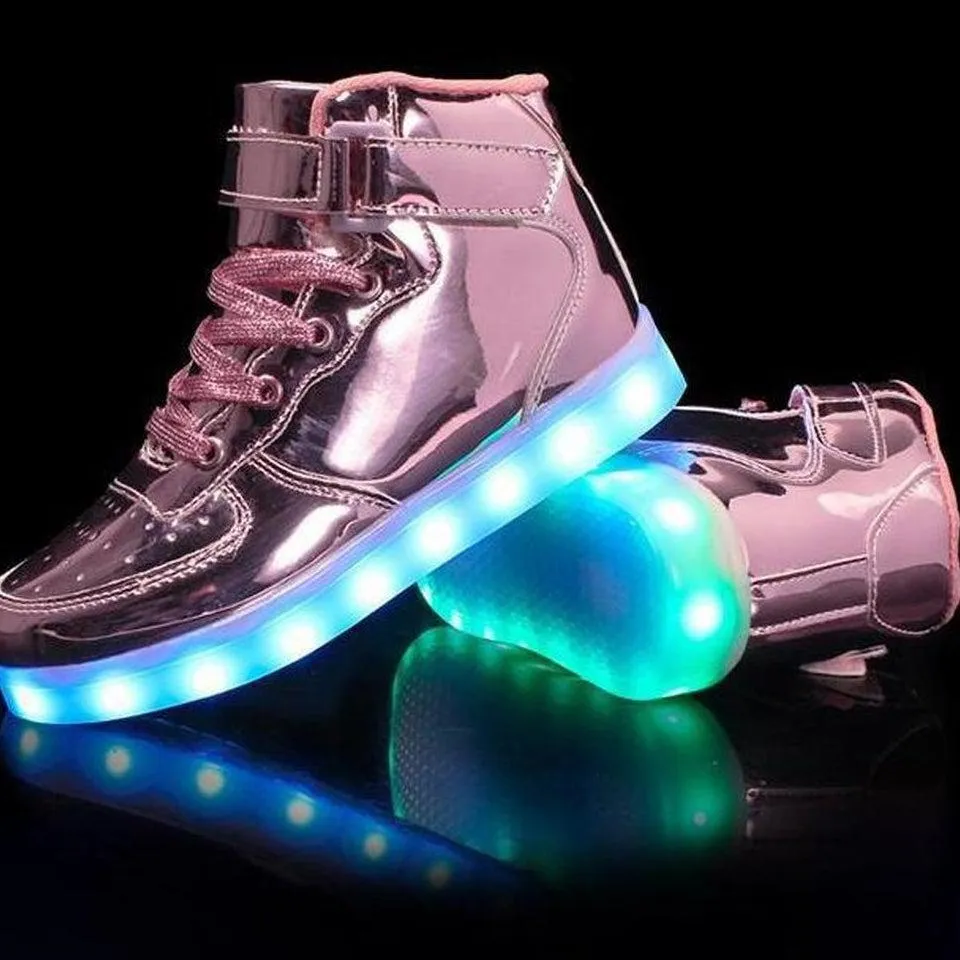 Led Sneakers For Kids Light Up Shiny Lavender  | Kids Led Light Shoes