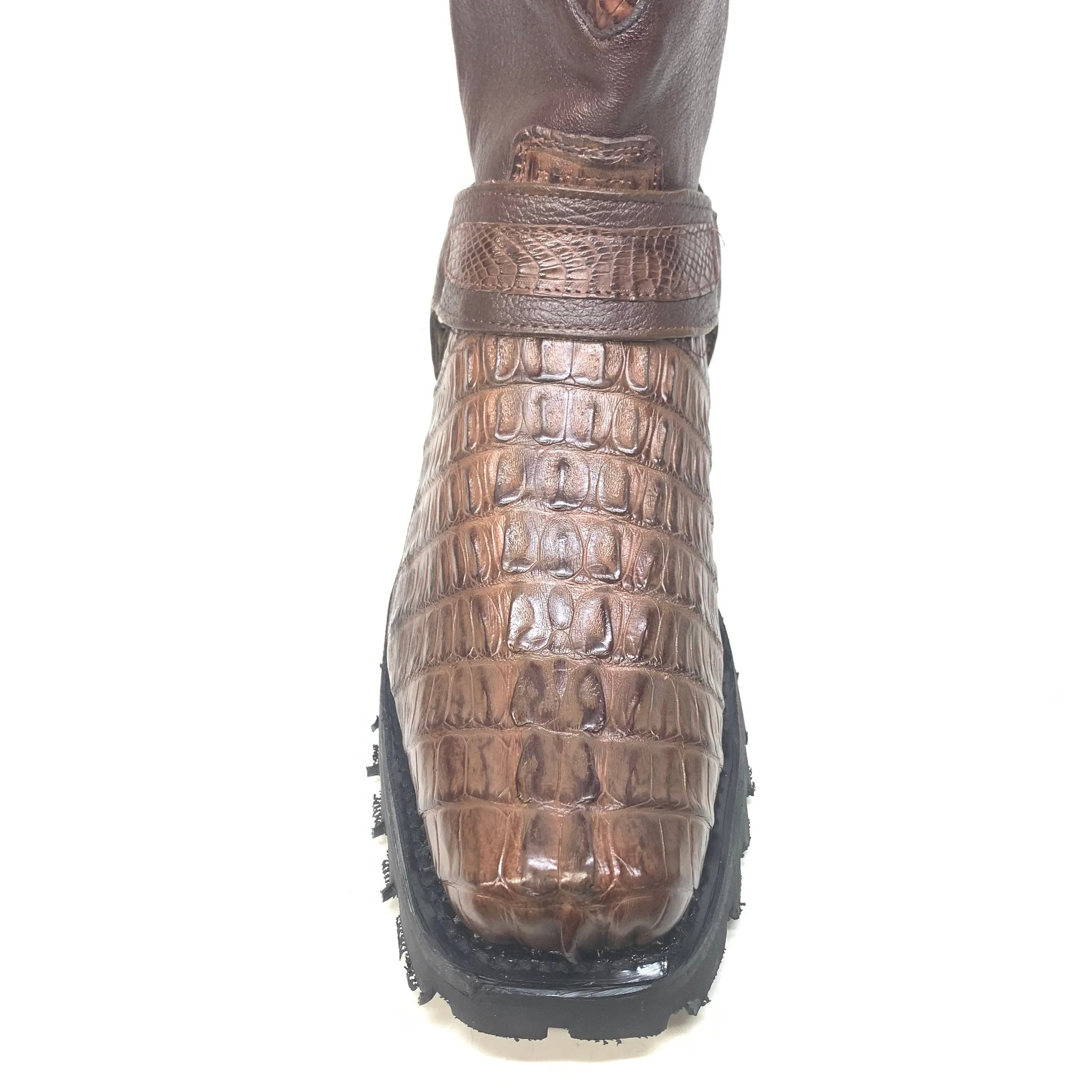 Los Altos Brown Harness Crocodile Biker Boots