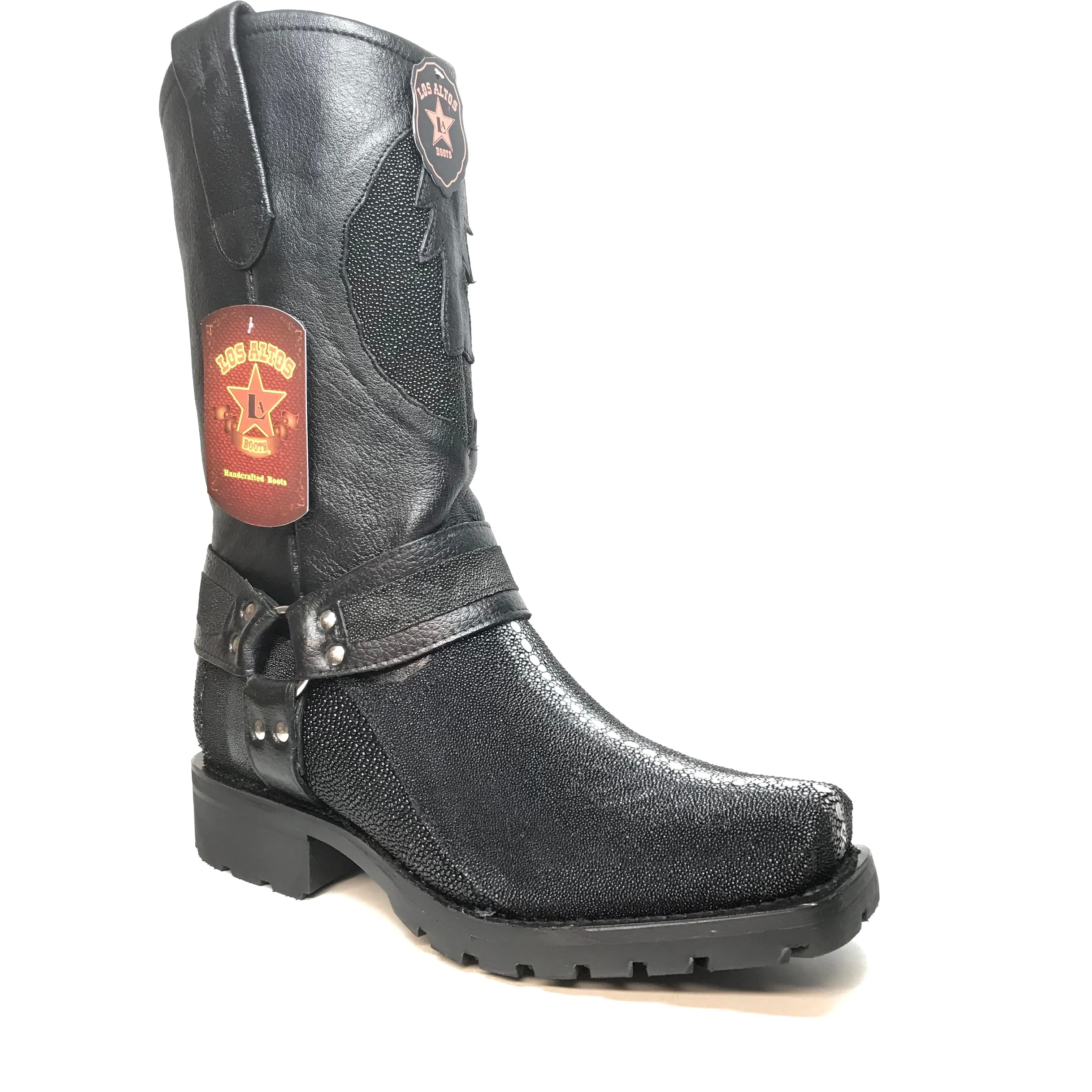 Los Altos Harness Black Stingray Biker Boots