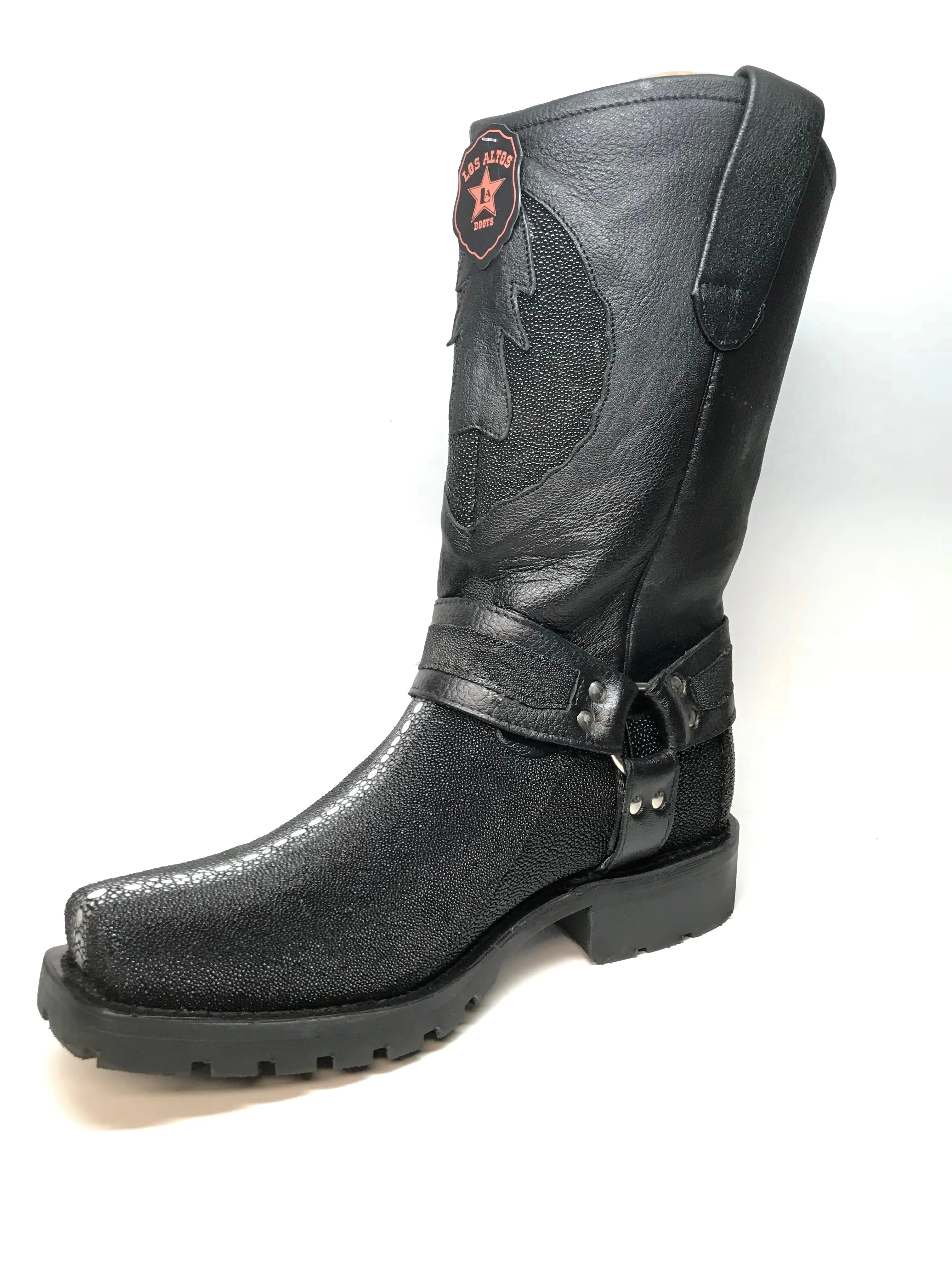 Los Altos Harness Black Stingray Biker Boots