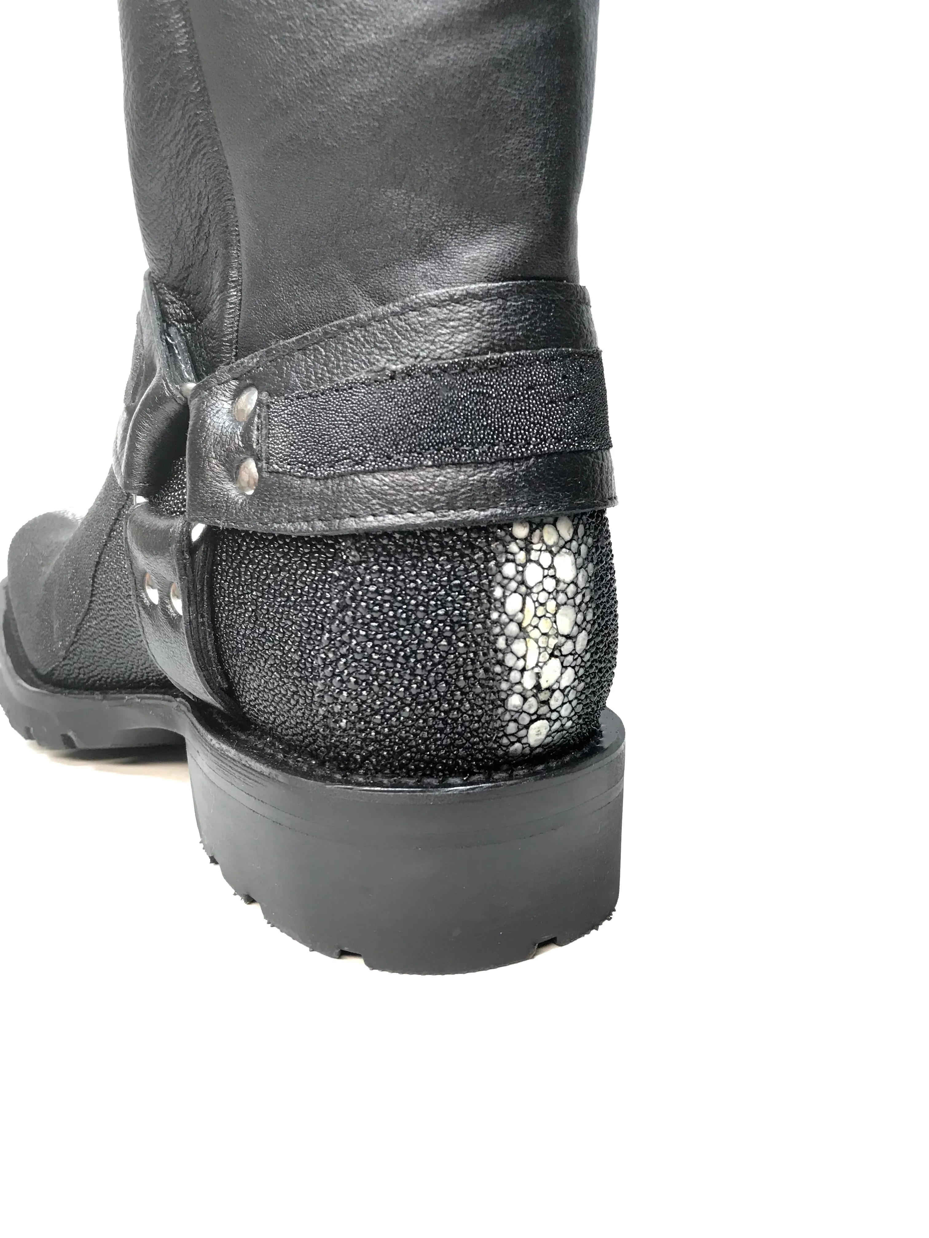 Los Altos Harness Black Stingray Biker Boots