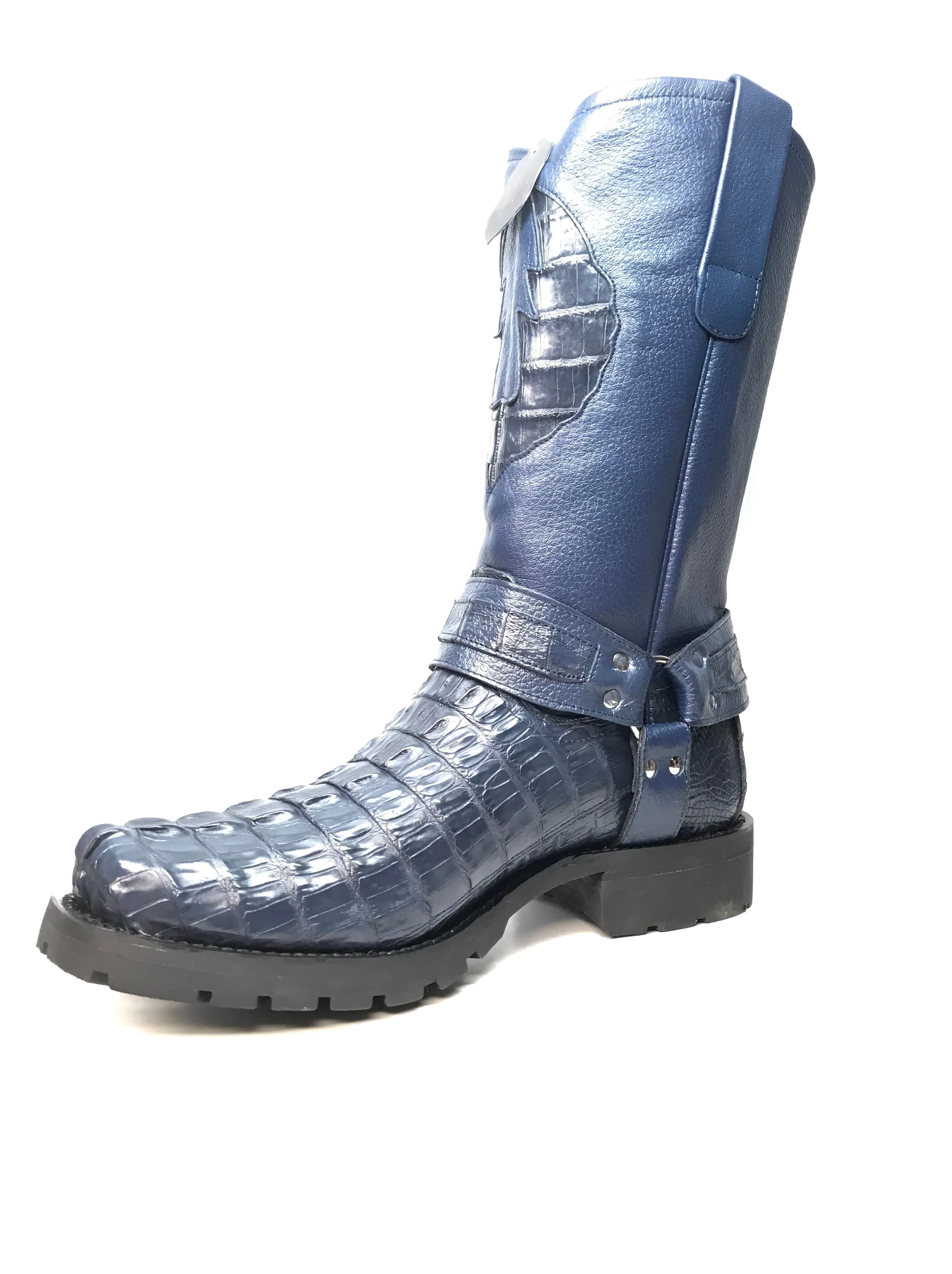 Los Altos Harness Navy Crocodile Biker Boots