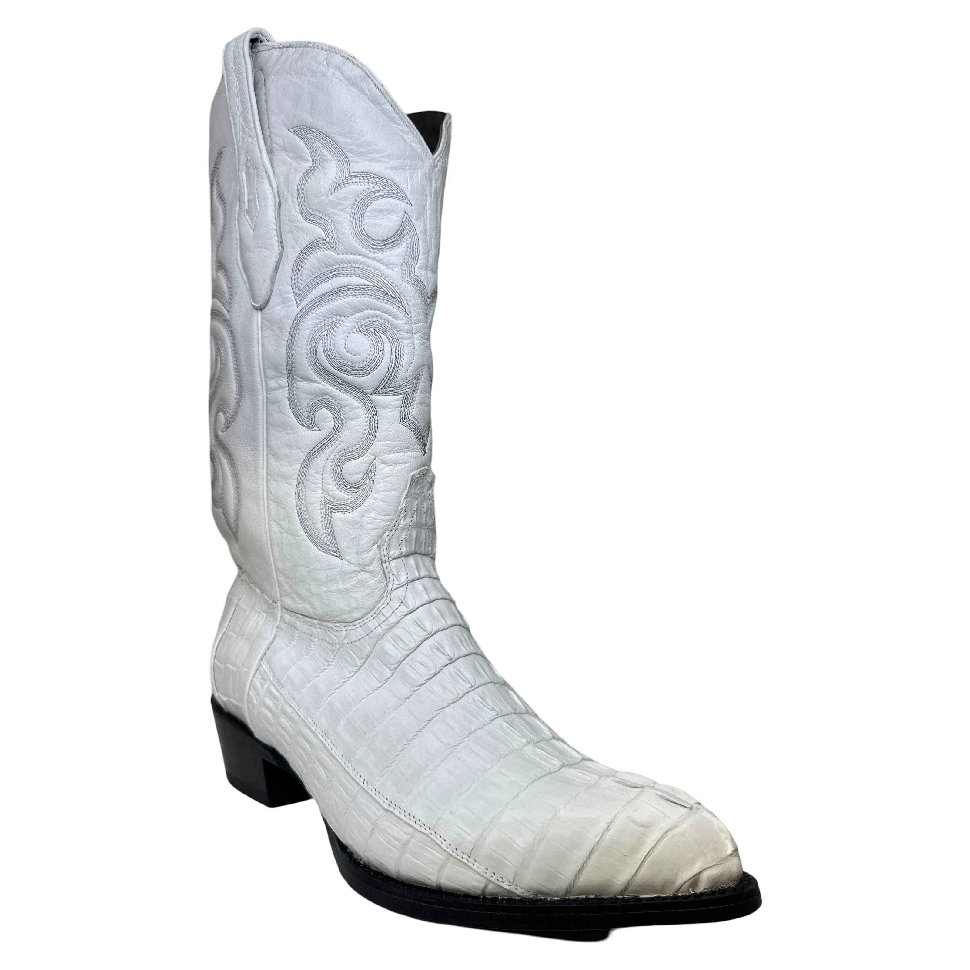 Los Altos Whtie Caiman Tail Pointed Toe Cowboy Boots