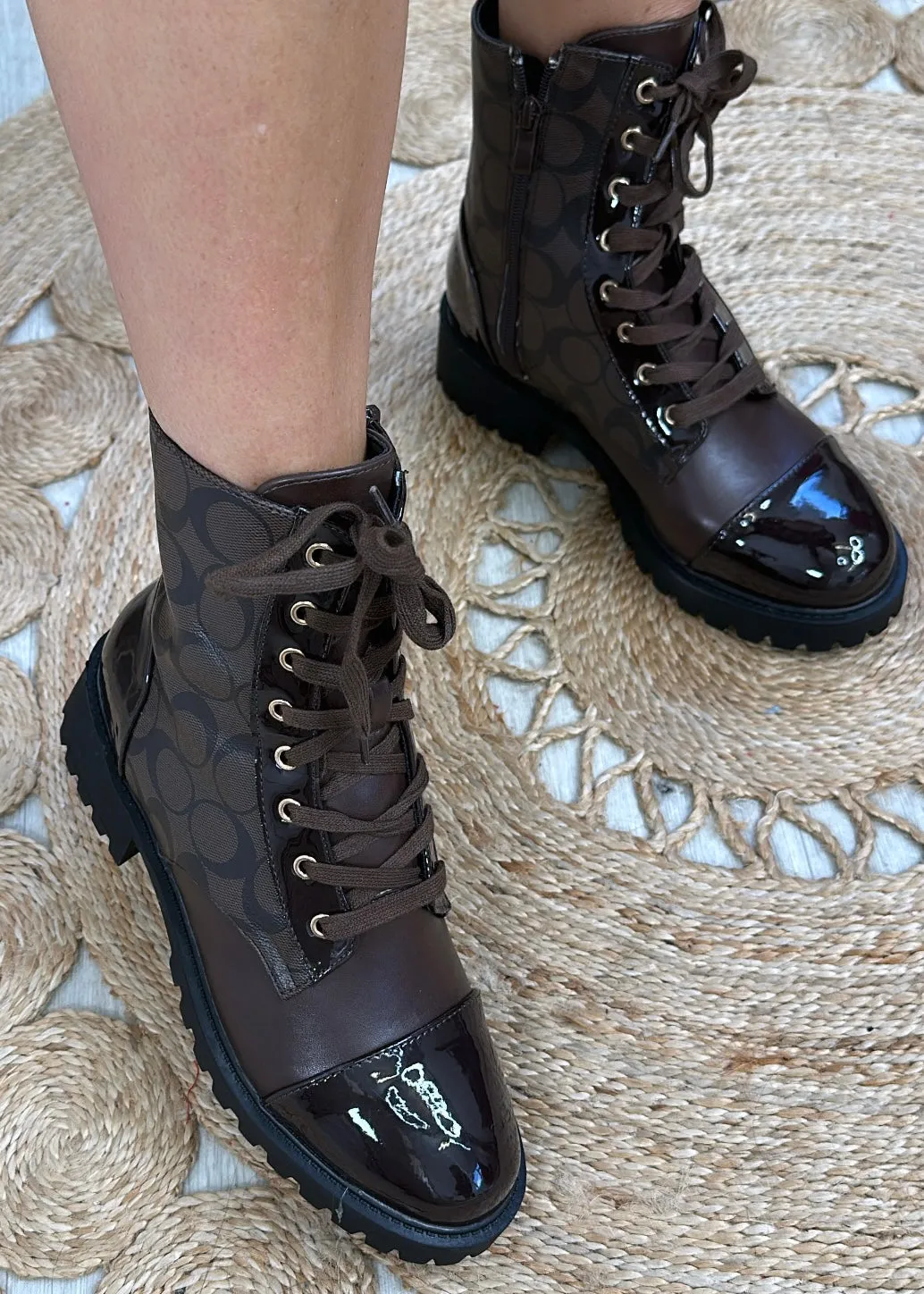 Lyra Brown Patent Toe Boots