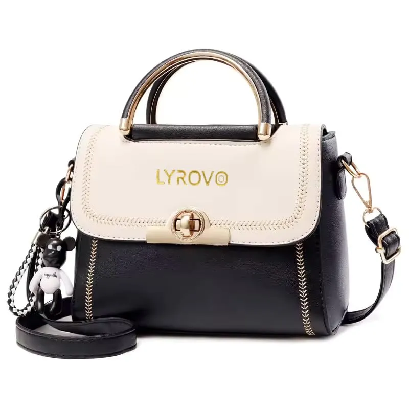 Lyrovo Women Sling Cross-body Handbag (BLACK BEIGE)