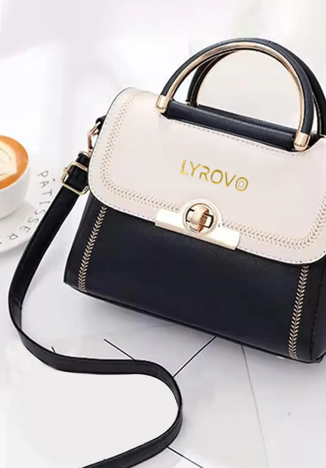 Lyrovo Women Sling Cross-body Handbag (BLACK BEIGE)