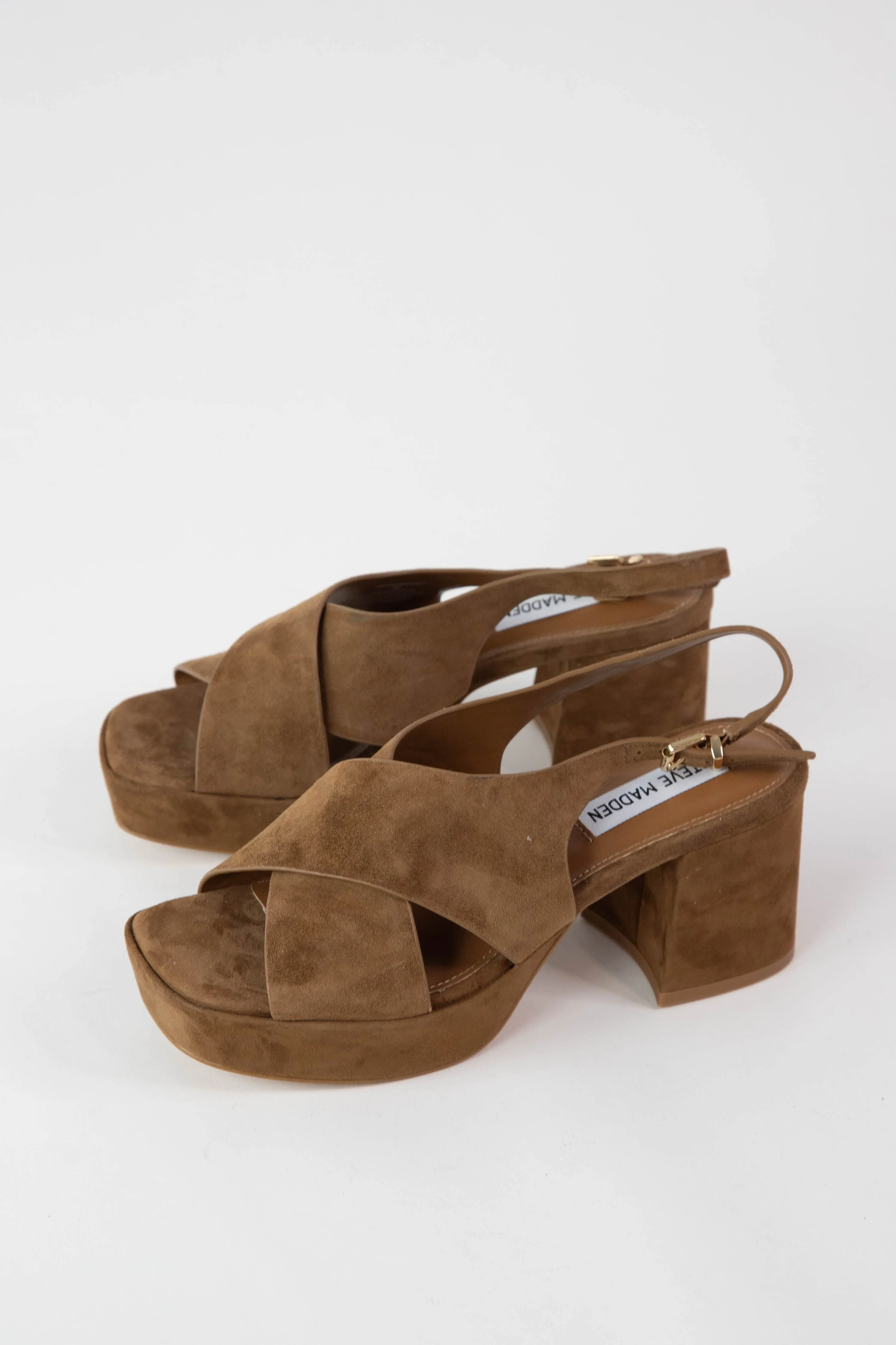 Marino Slingback Cross Band Heel, Chestnut Suede | Steve Madden