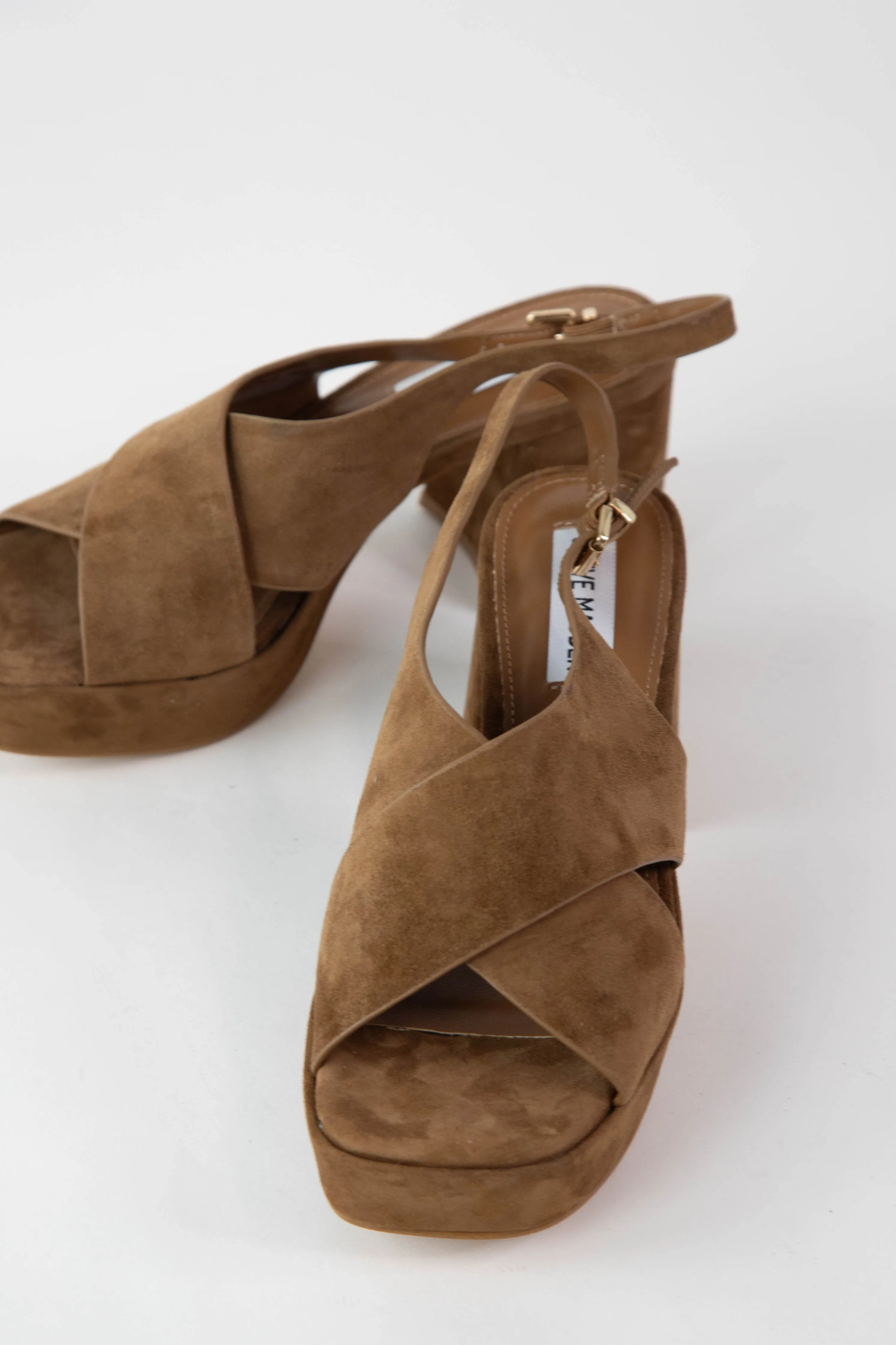 Marino Slingback Cross Band Heel, Chestnut Suede | Steve Madden