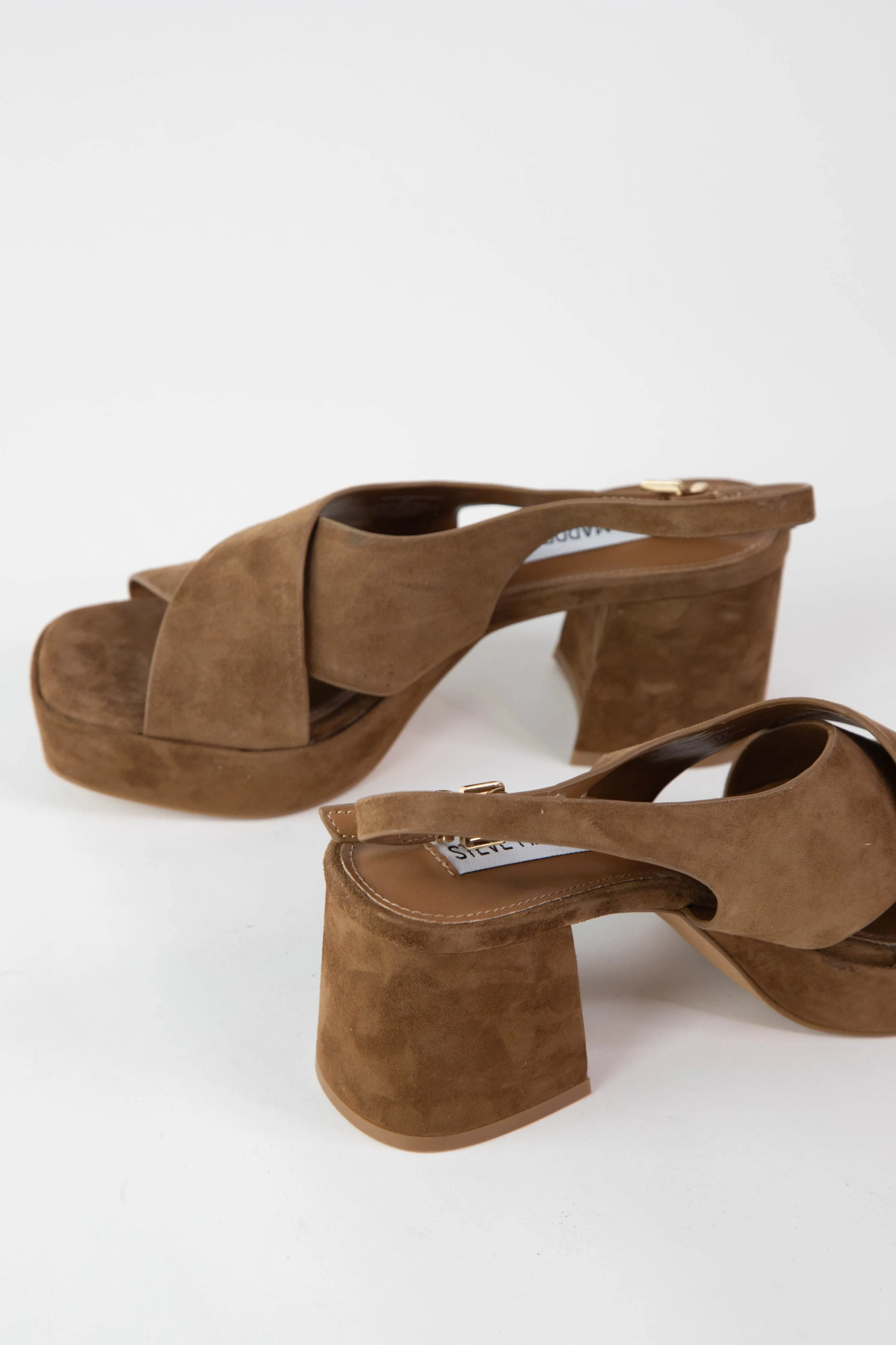 Marino Slingback Cross Band Heel, Chestnut Suede | Steve Madden