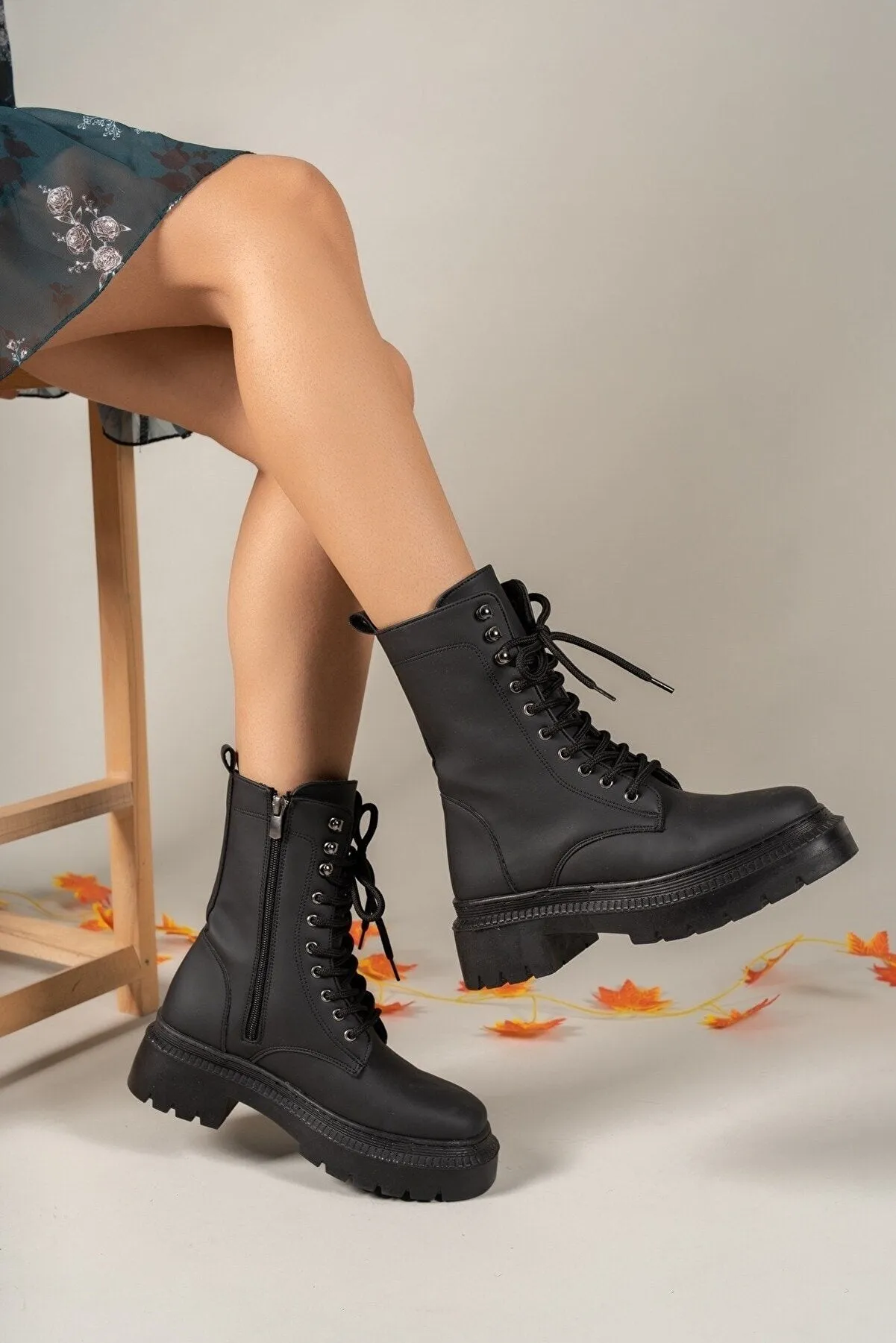 matte black biker boots