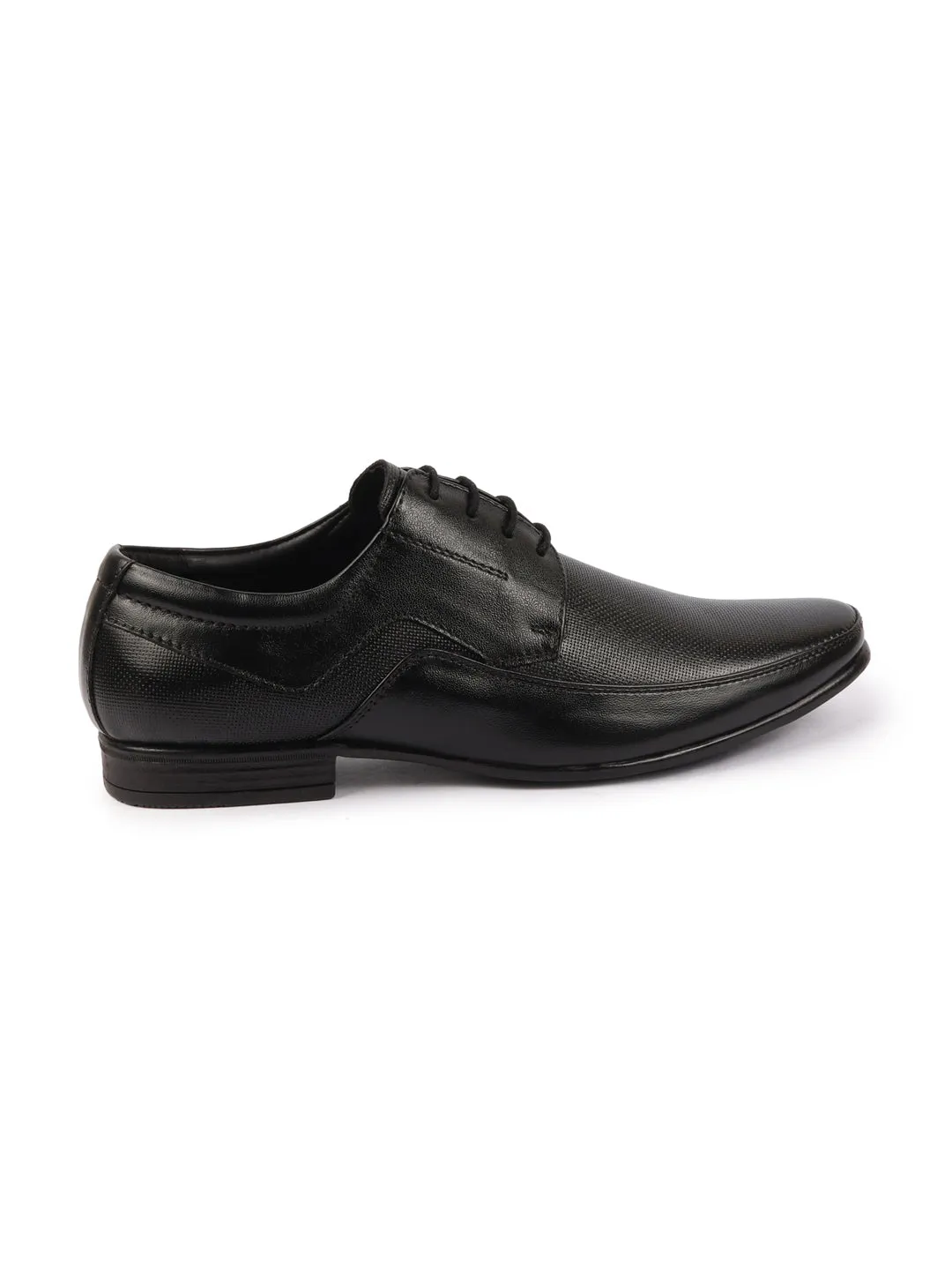 Men Black Genuine Leather Textured Formal Lace Up Derby Shoes For Office|Work