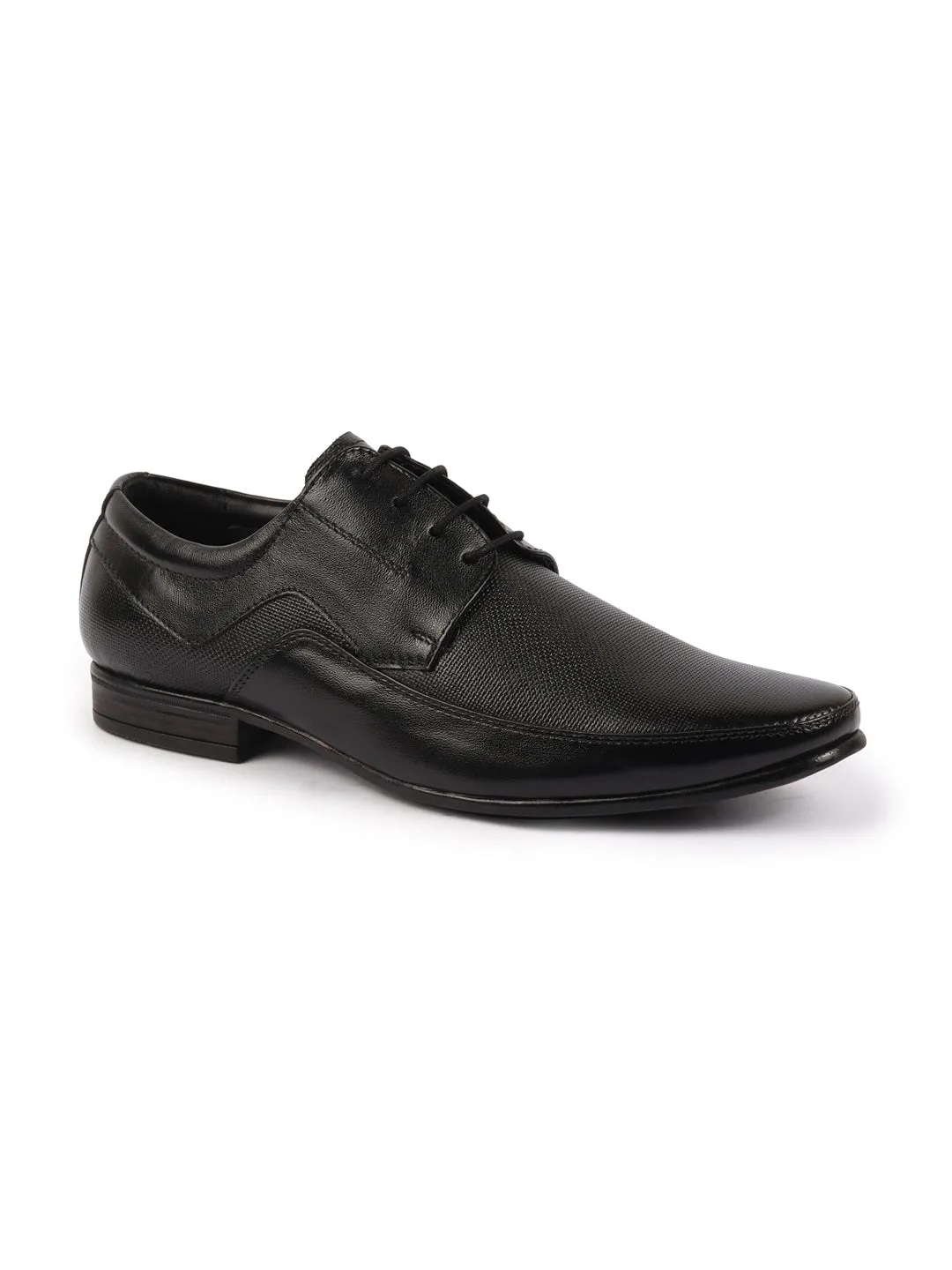 Men Black Genuine Leather Textured Formal Lace Up Derby Shoes For Office|Work