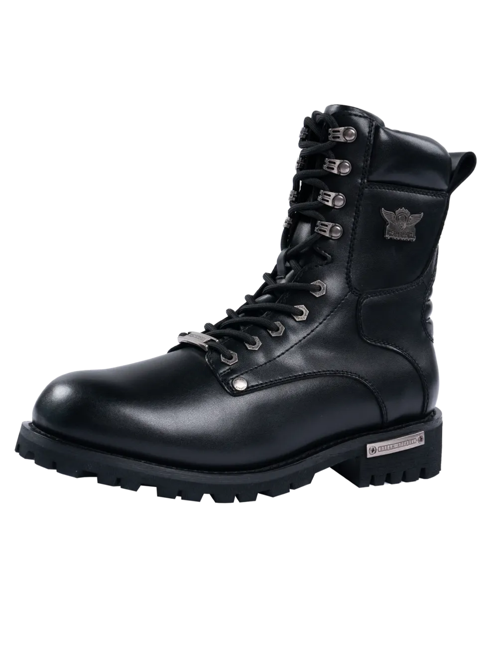 Men Leather High Rise Zip Side Biker Boots