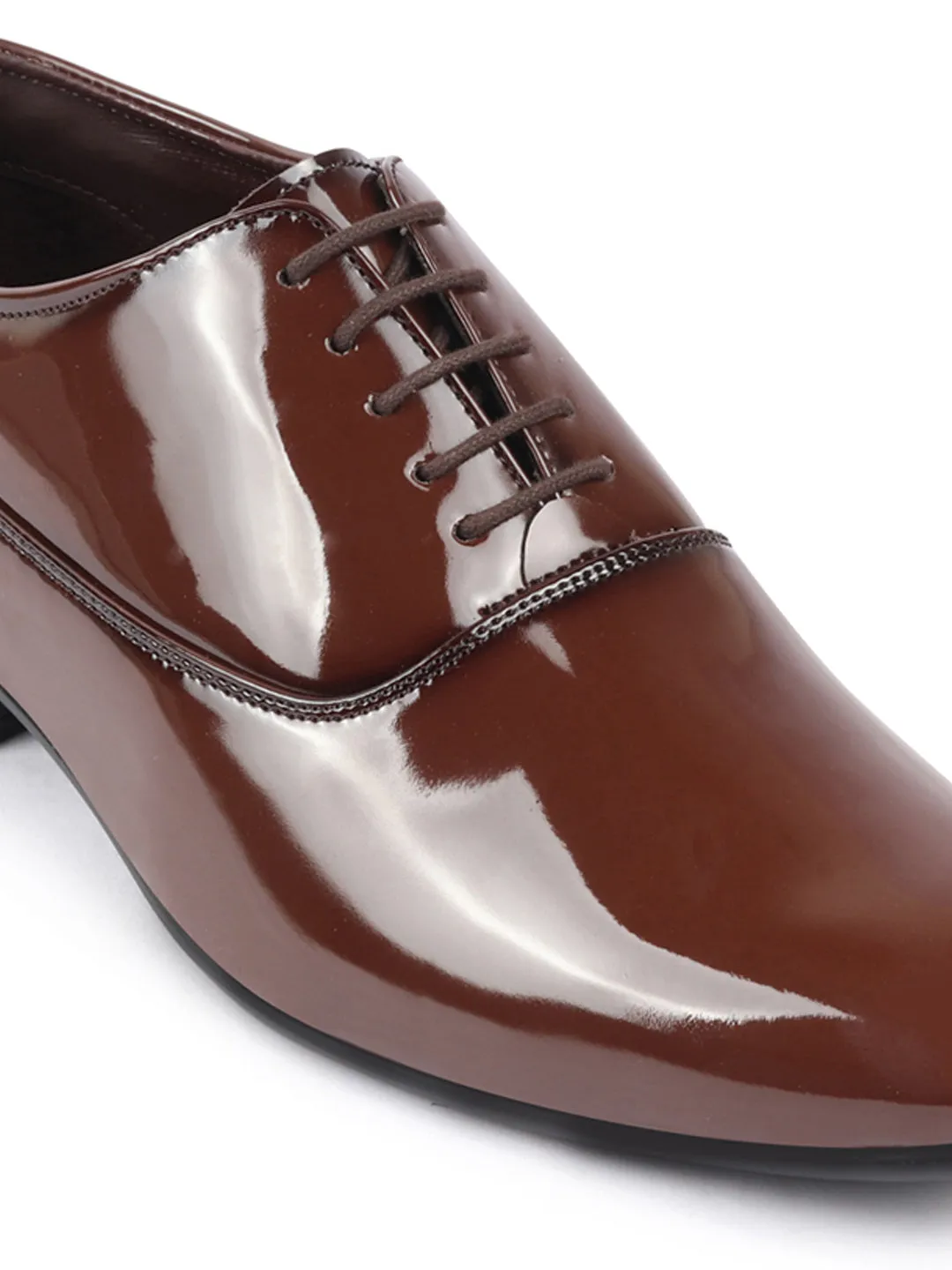 Men Tan Patent Leather Party Formal Office Lace Up Derby Shoes