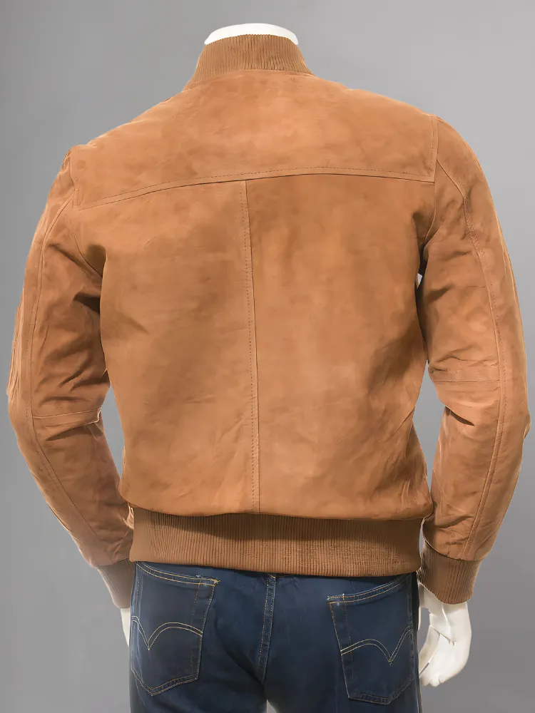 Mens Biker Distressed Suede Camel Leather Jacket