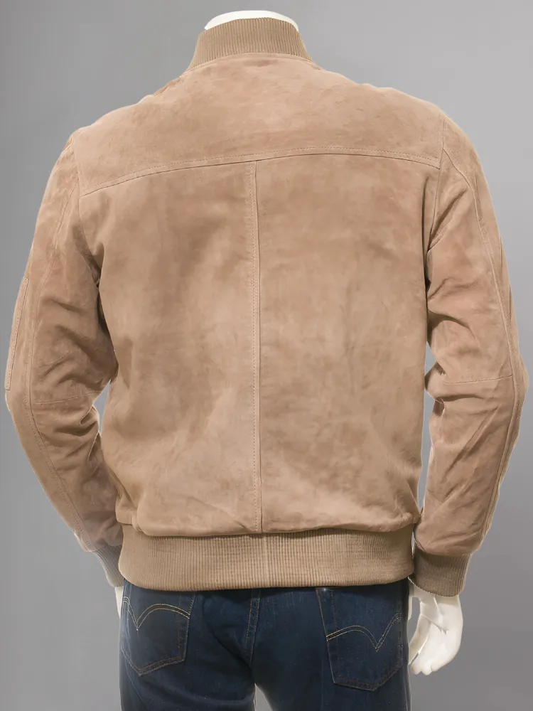 Mens Biker Distressed Suede Camel Leather Jacket