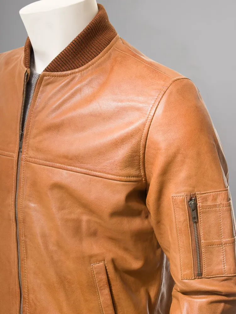 Mens Biker Distressed Suede Camel Leather Jacket