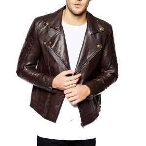 Men's Brown Leather Motorcycle Jacket MJ029