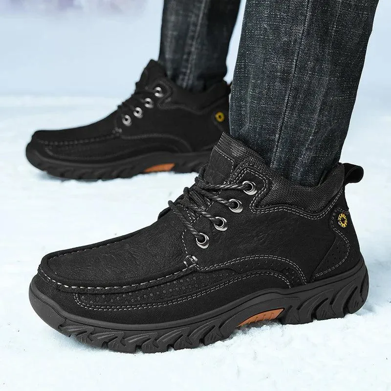 Men's Casual Shoes Winter Plush Warm Snow Boots Male Footwear Rubber leather Ankle Boots