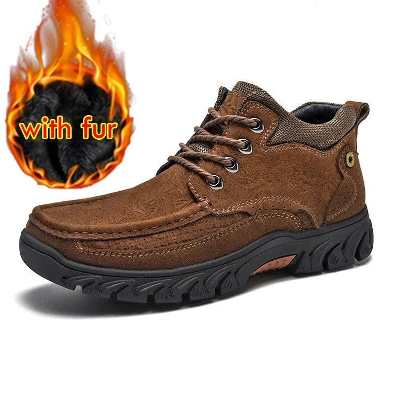 Men's Casual Shoes Winter Plush Warm Snow Boots Male Footwear Rubber leather Ankle Boots