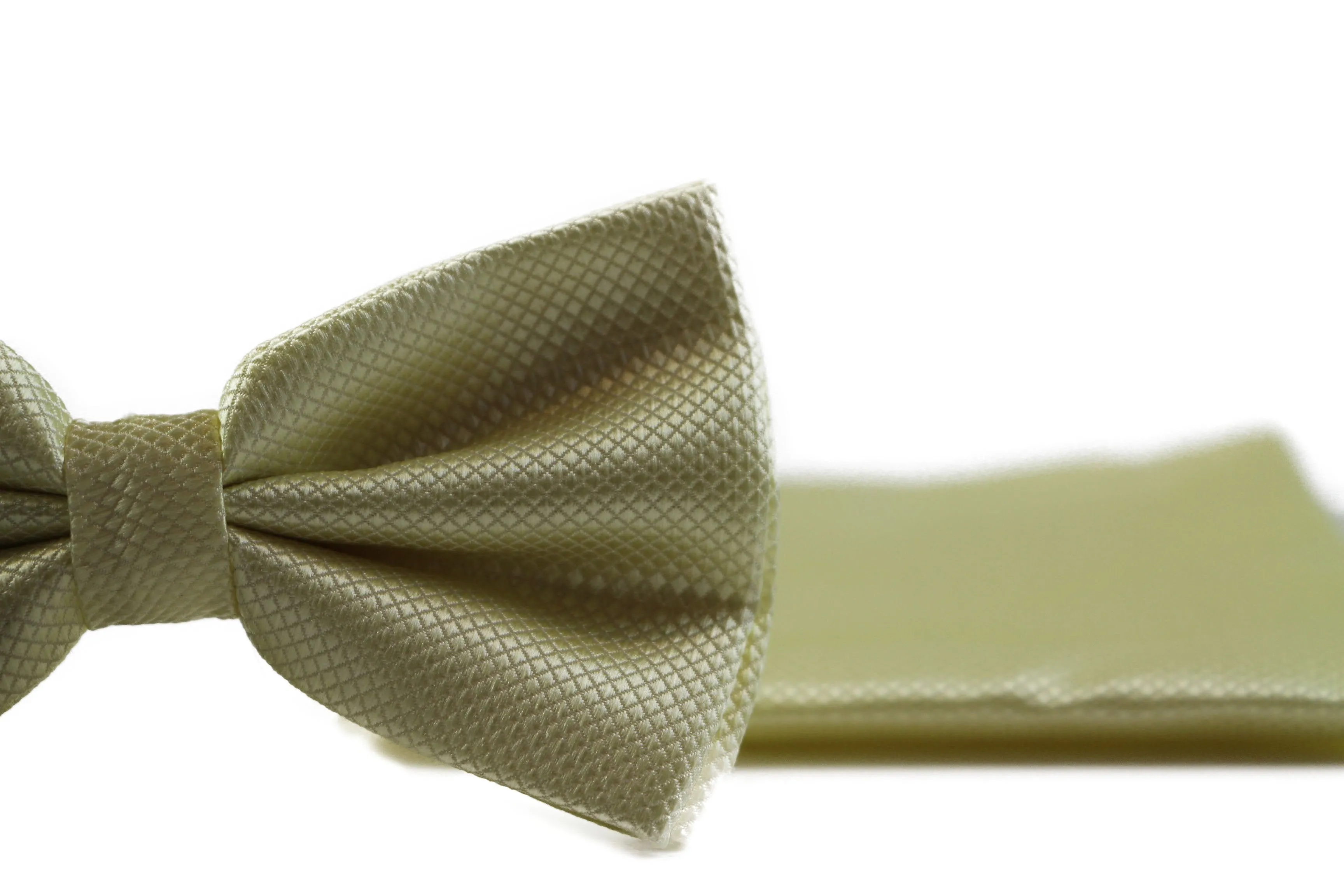 Mens Lemon Plain Coloured Checkered Bow Tie & Matching Pocket Square Set