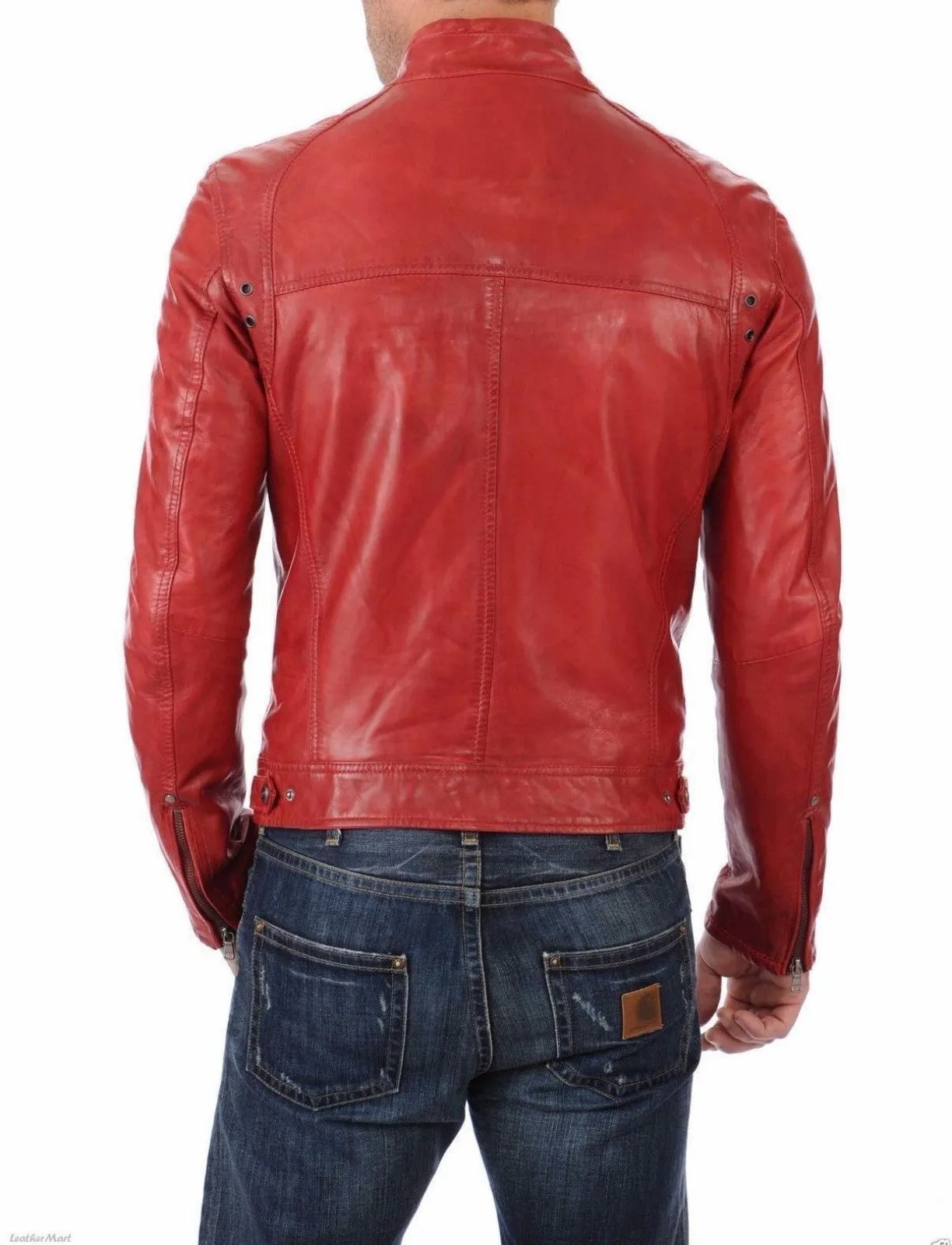 Men's Red Leather Motorcycle Jacket MJ038