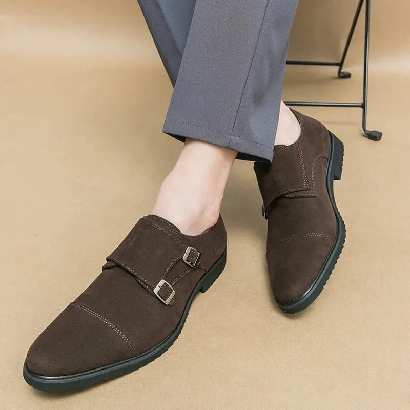 Men's Suede Derby Shoes with Buckle Detail - Classic Wedding & Business Footwear