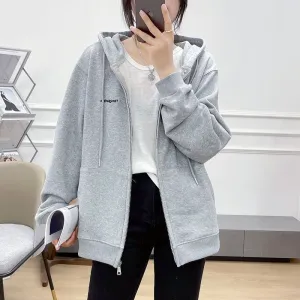 METAVERSMALL 6535 cotton embroidered letter hooded sweater women's New spring and autumn new simple student loose cardigan zipper jacket