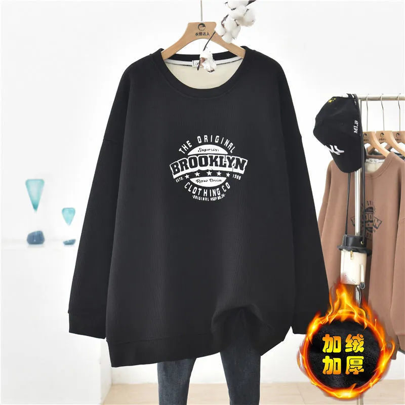 METAVERSMALL Autumn and winter new long-sleeved waffle sweater women's loose fat mm100kg plus size thin casual versatile top