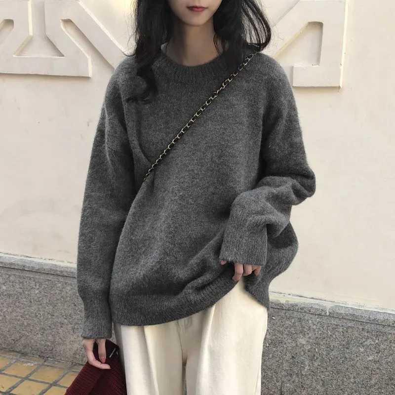 METAVERSMALL Casual Japanese style loose and lazy long-sleeved bottom sweater 2023 autumn and winter college style crew-neck knitted sweater