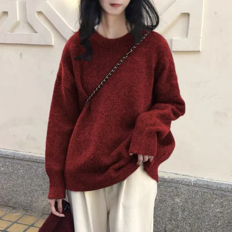 METAVERSMALL Casual Japanese style loose and lazy long-sleeved bottom sweater 2023 autumn and winter college style crew-neck knitted sweater