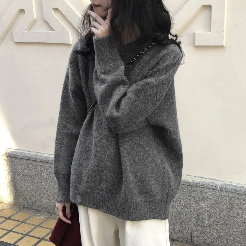 METAVERSMALL Casual Japanese style loose and lazy long-sleeved bottom sweater 2023 autumn and winter college style crew-neck knitted sweater