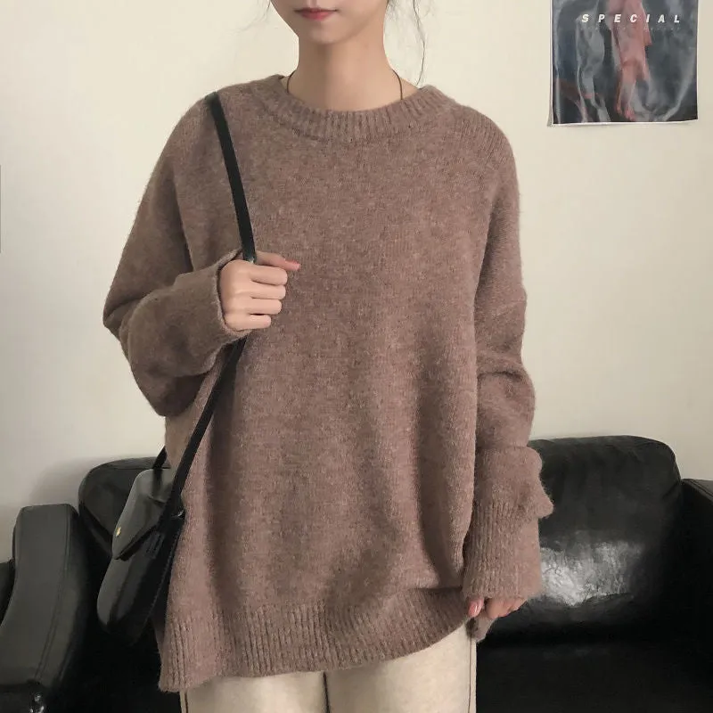 METAVERSMALL Casual Japanese style loose and lazy long-sleeved bottom sweater 2023 autumn and winter college style crew-neck knitted sweater