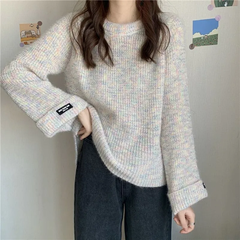 METAVERSMALL Korean casual style gentle pullover knitted sweater New autumn and winter loose round neck bottoming top knitted sweater