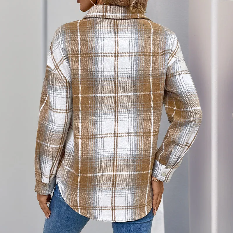 METAVERSMALL New   new retro classic plaid shirt loose casual shirt autumn and winter plaid top women