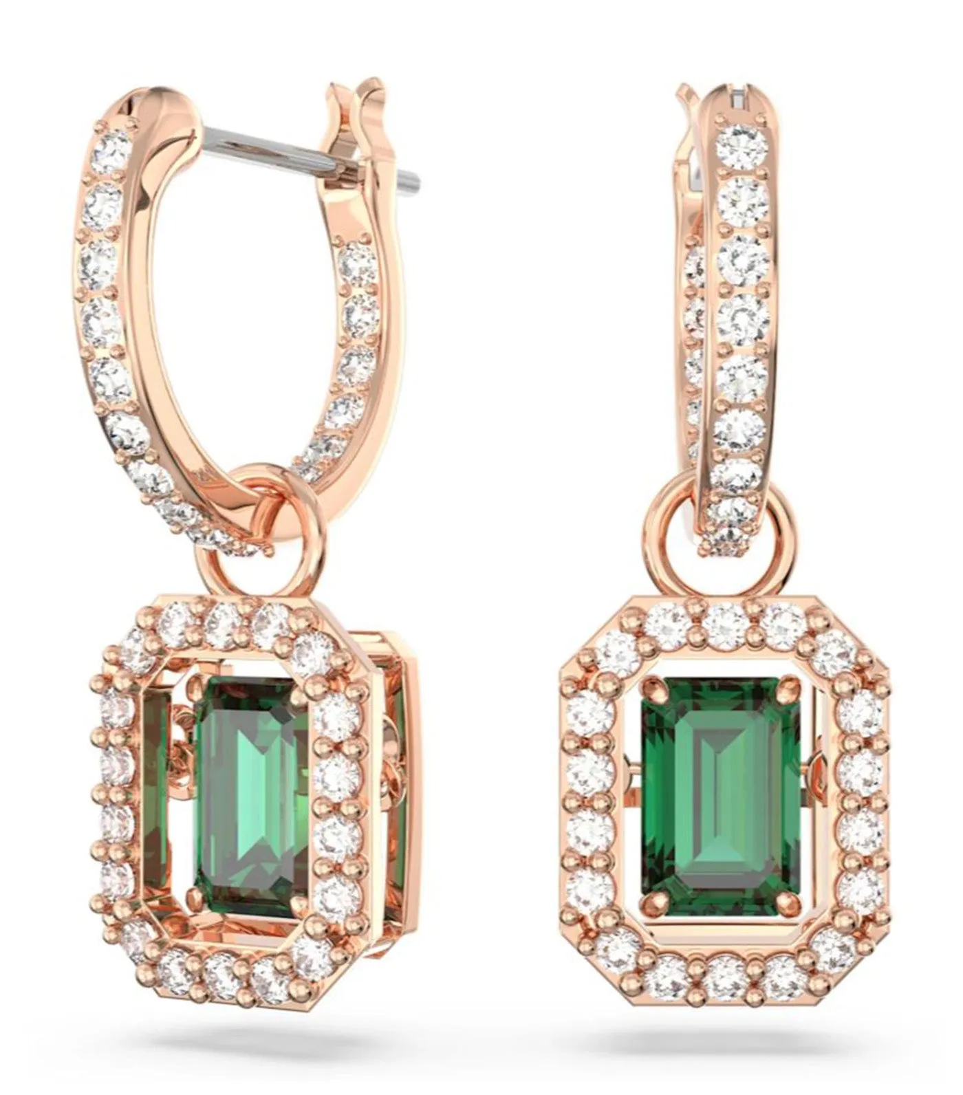 Millenia Drop Earrings Octagon Cut Green Rose Gold-Tone Plated