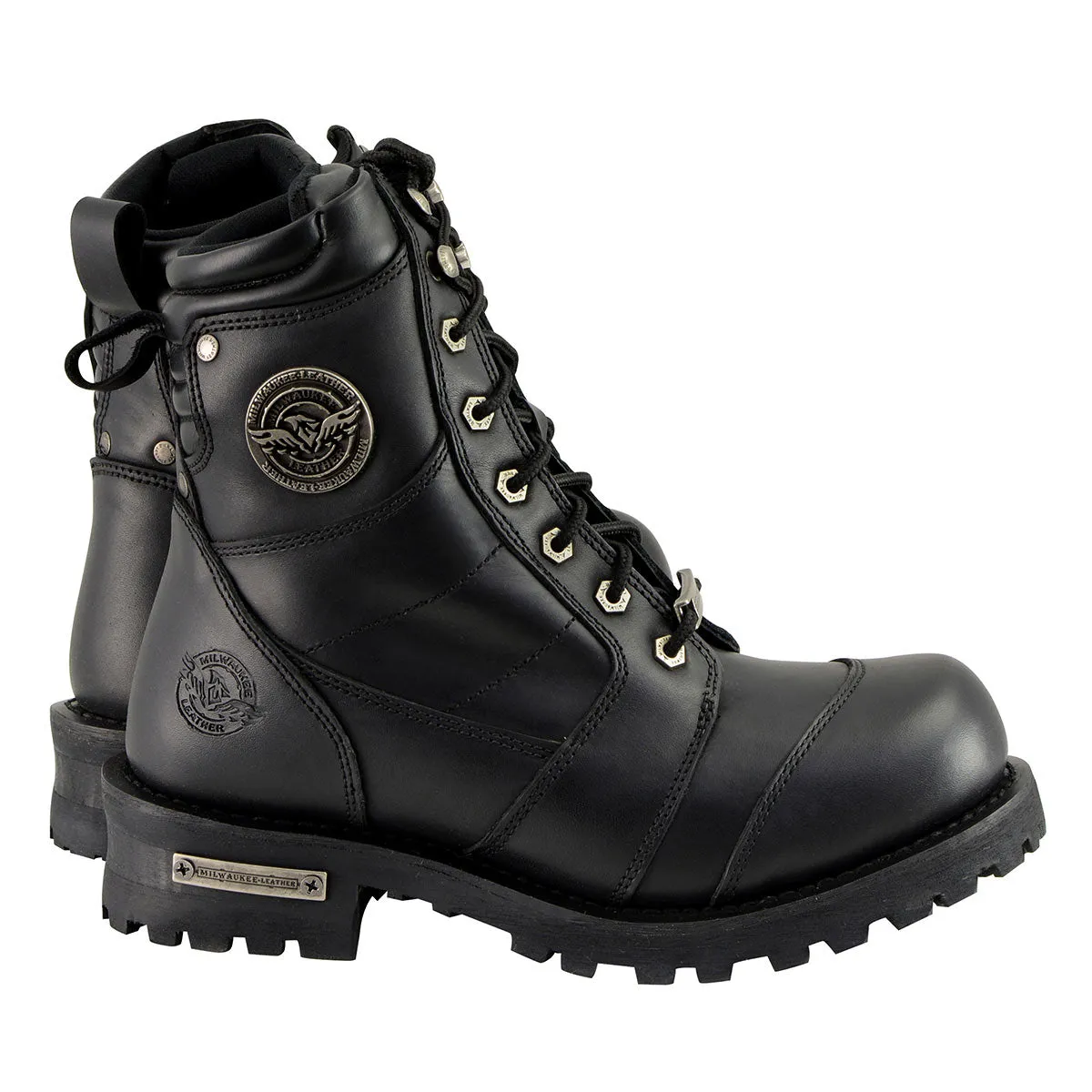 Milwaukee Leather Classic Men's Black Leather Wide-Width 8-inch Lace-Up Logger Biker Boots MBM9030W