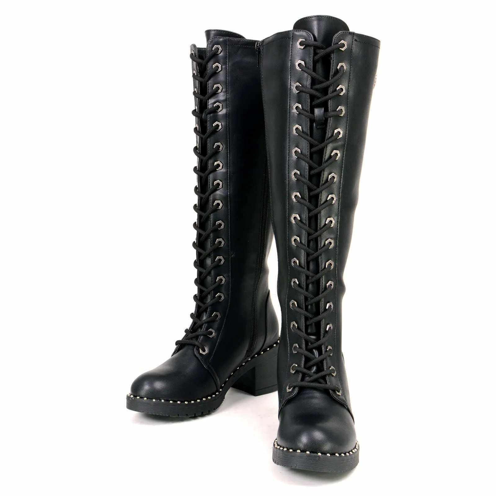 Milwaukee Leather MBL9442 Women's Black Lace-Up Tall Biker Fashion