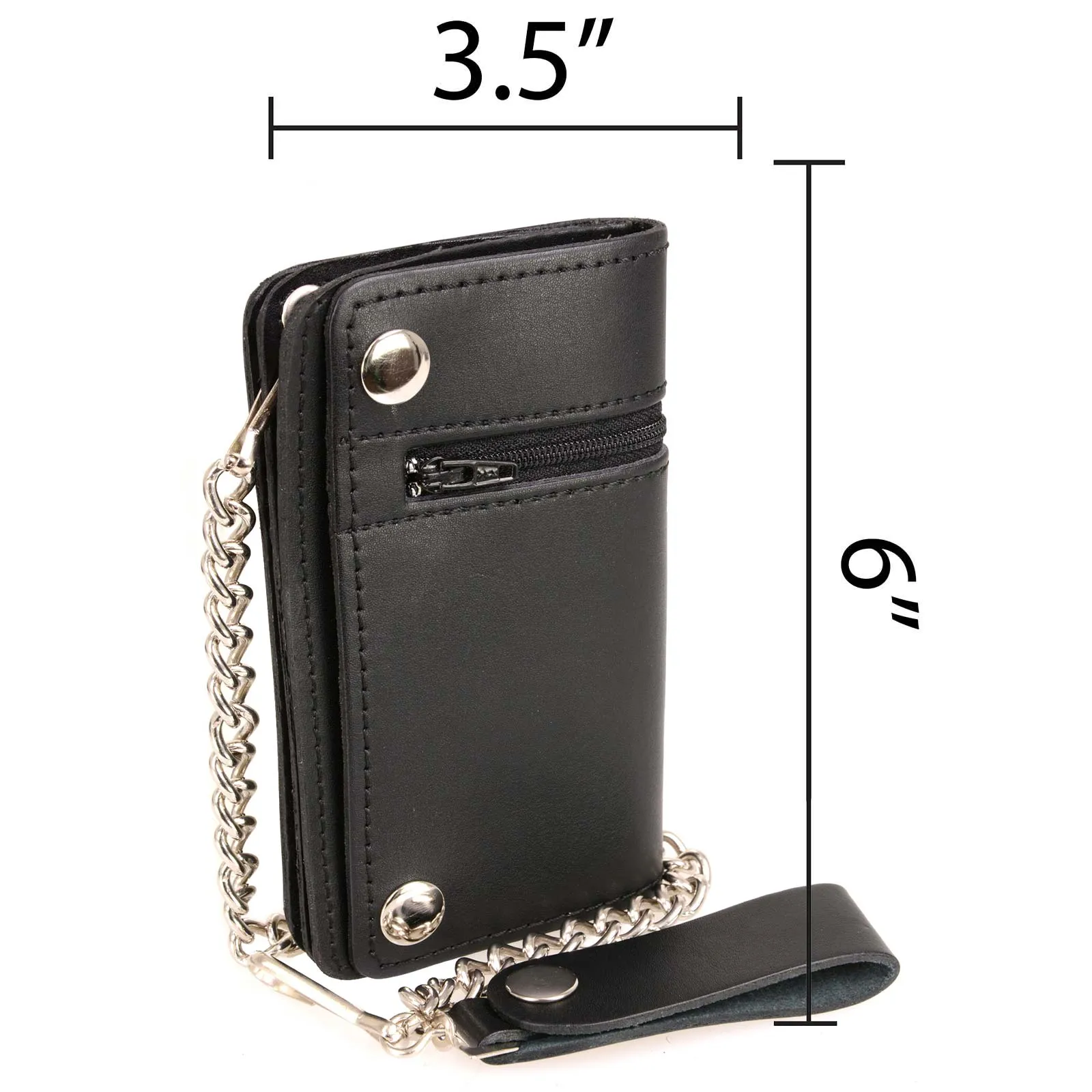 Milwaukee Leather MLW7882 Men's 6” Black Leather Biker Wallet w/ Outer Pocket - Bi-Fold Anti-Theft Stainless Steel Chain