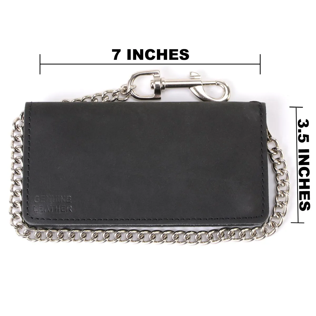 Milwaukee Leather MLW7892 Men's 7" Leather Bi-Fold Biker Wallet w/ Multiple Storage and Trigger Hook Anti-Theft Stainless Steel Chain