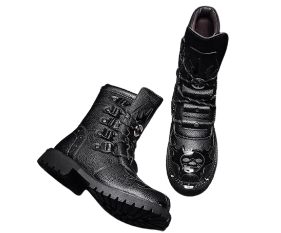 Motorcycle Biker Rock Punk Gothic Style Boots Cow Boy Boots FWMB007 Black Size 39-46