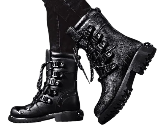 Motorcycle Biker Rock Punk Gothic Style Boots Cow Boy Boots FWMB007 Black Size 39-46