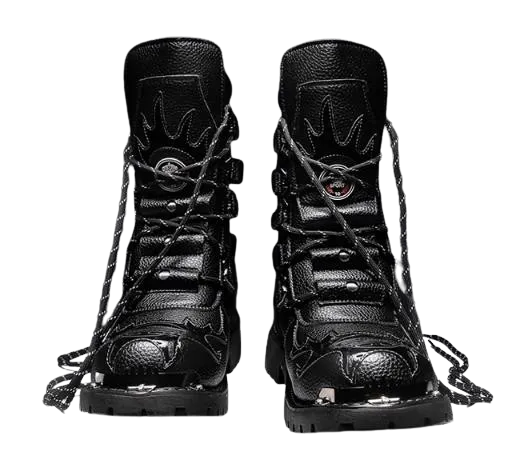 Motorcycle Biker Rock Punk Gothic Style Boots Cow Boy Boots FWMB007 Black Size 39-46